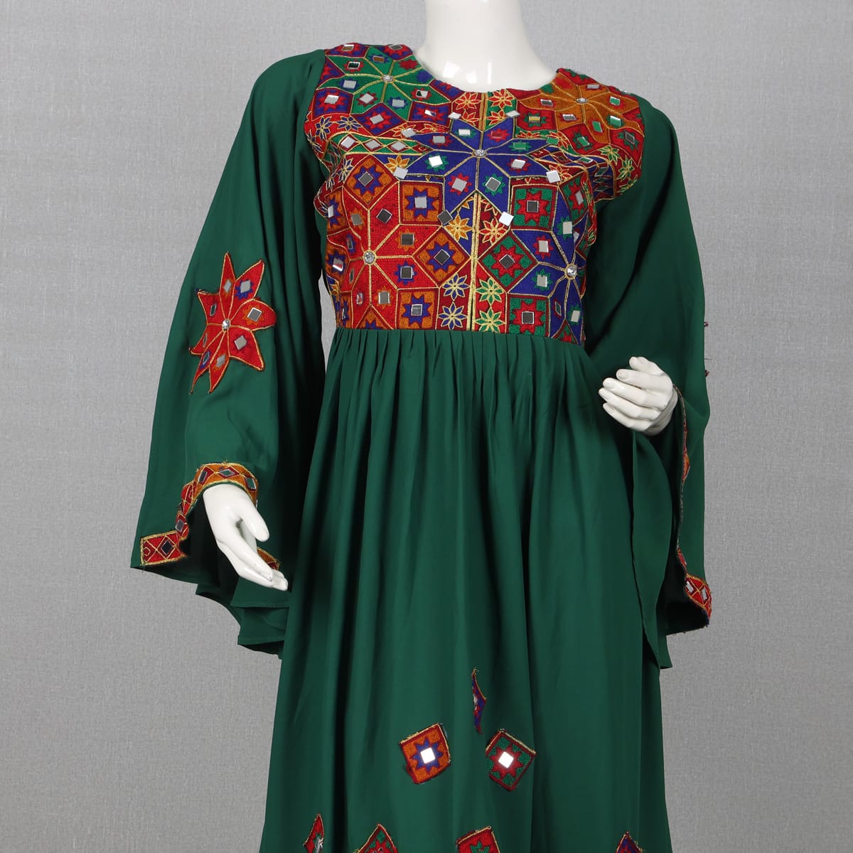 Green Embroidered Traditional Dress with Chiffon Dupatta