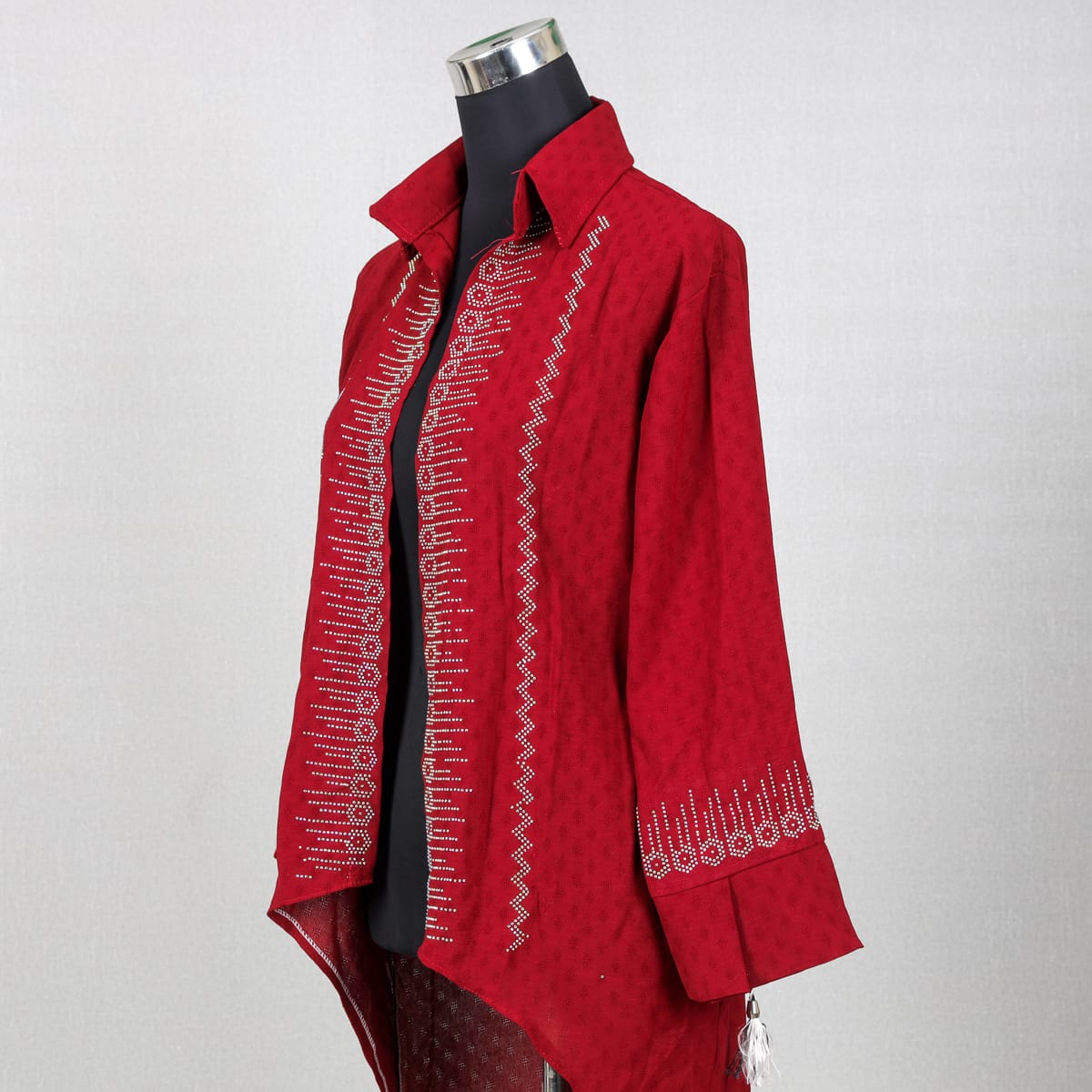 Red Embroidered Jacket with Tassel Detail