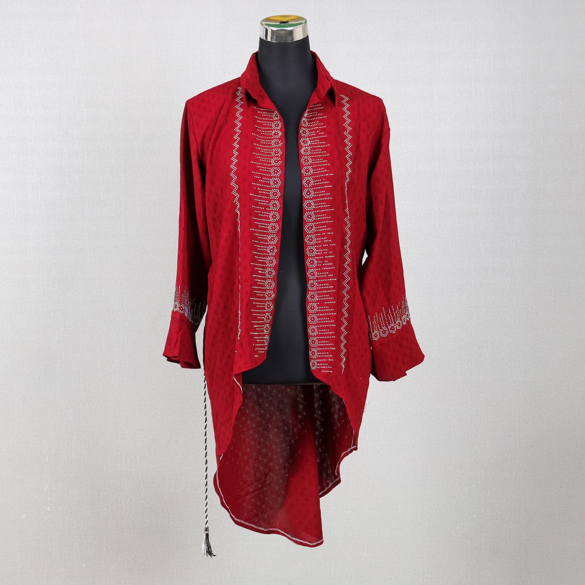 Red Embroidered Jacket with Tassel Detail