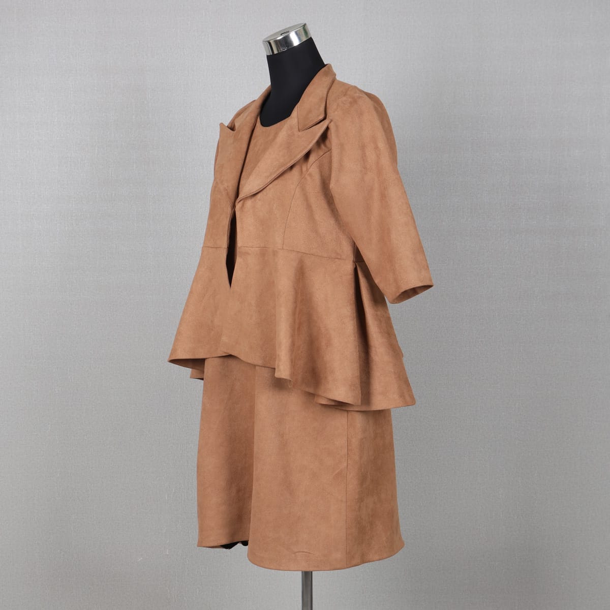 Tan Peplum Jacket Dress - Size for Women Coat: Large