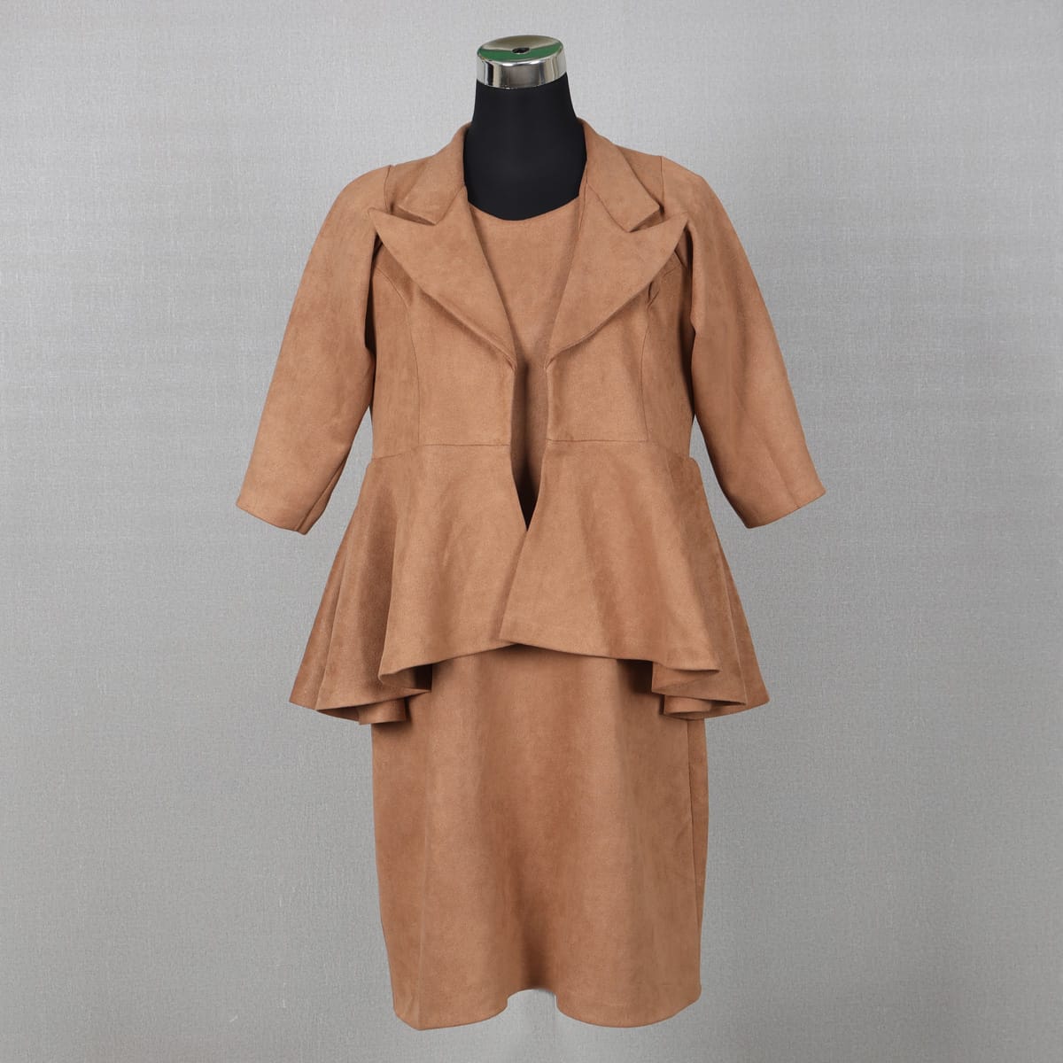 Tan Peplum Jacket Dress - Size for Women Coat: Large