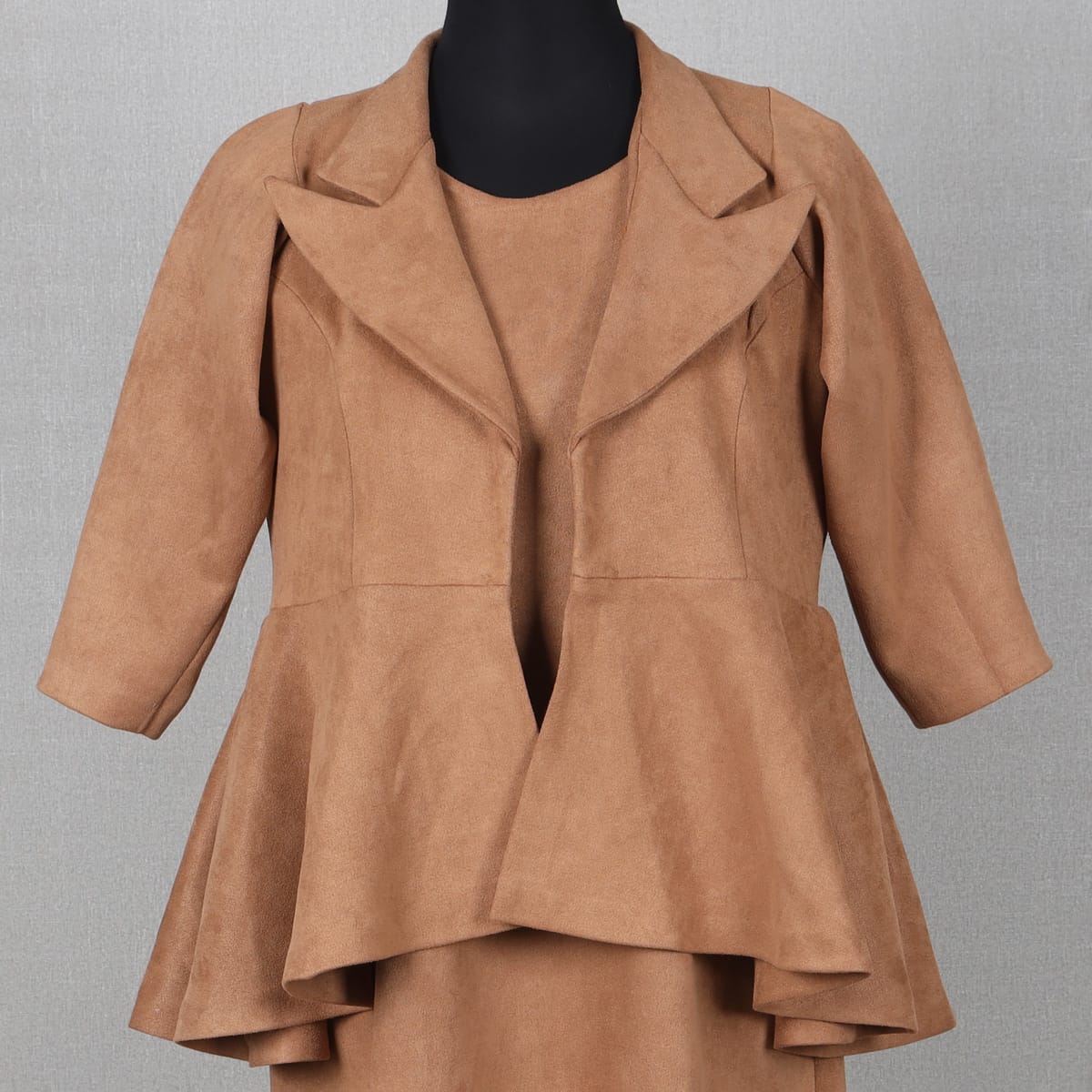 Tan Peplum Jacket Dress - Size for Women Coat: Large