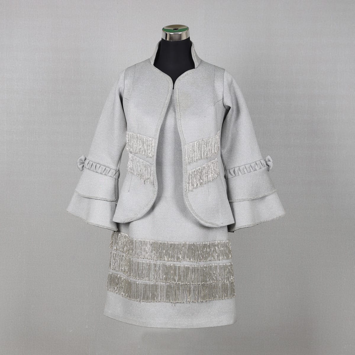 Silver Fringe Jacket and Skirt Set