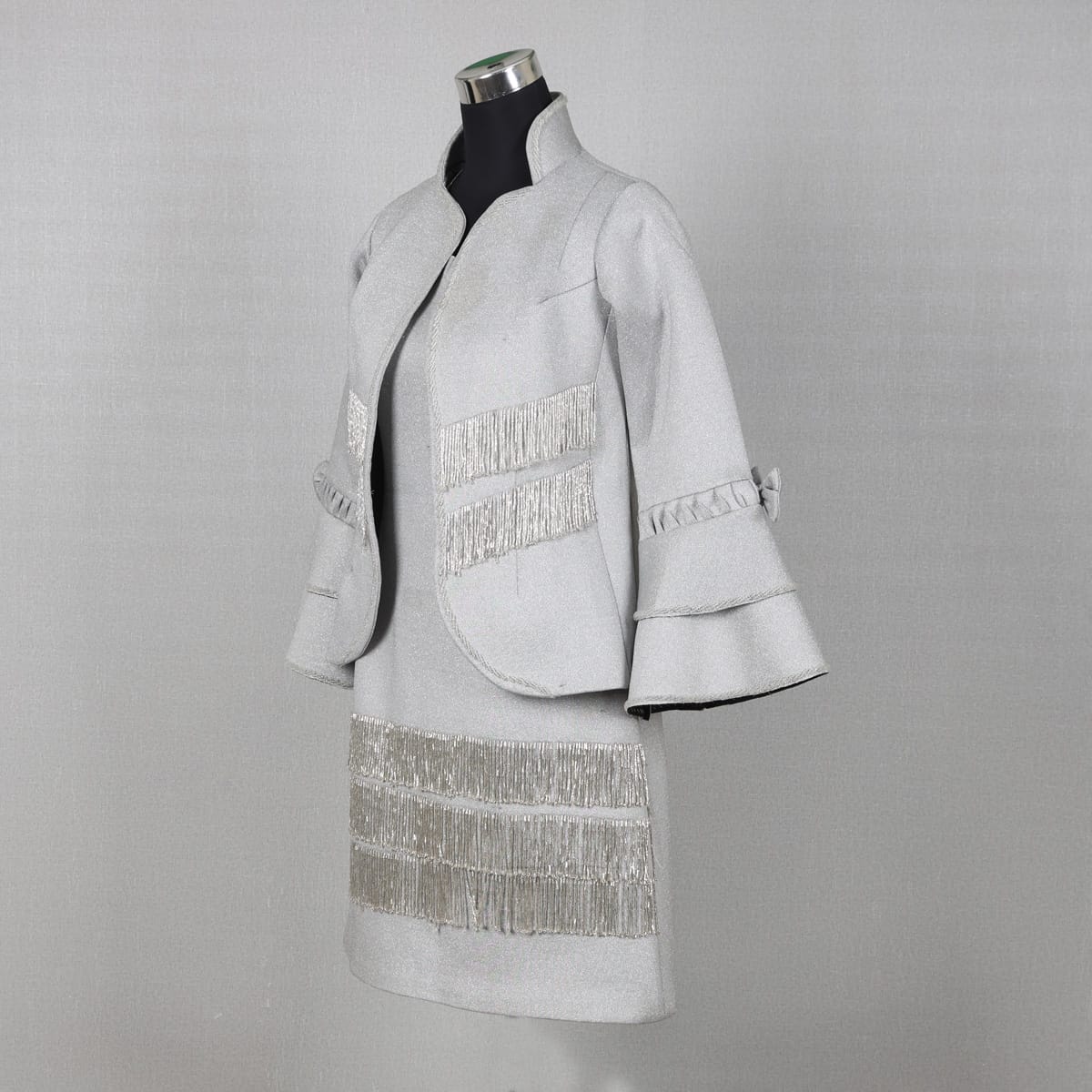 Silver Fringe Jacket and Skirt Set