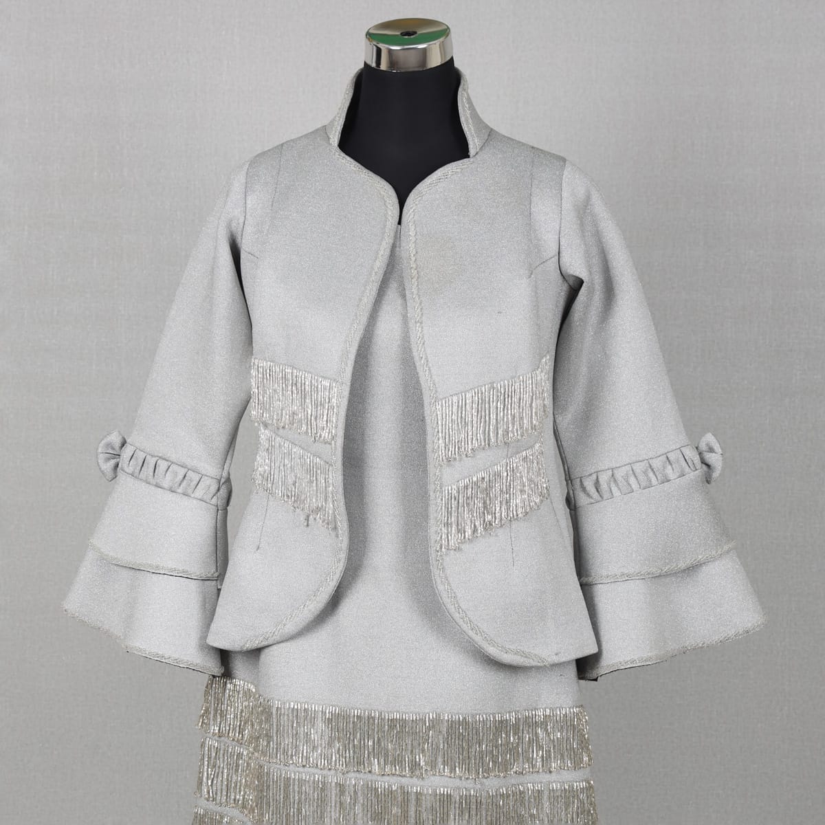 Silver Fringe Jacket and Skirt Set