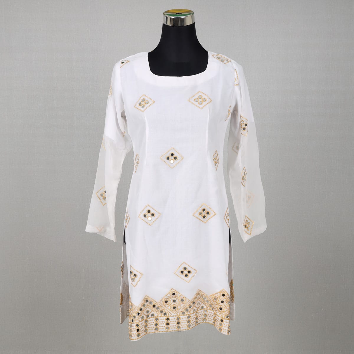White Mirror Work Embroidered Salwar Kameez Set with Dupatta