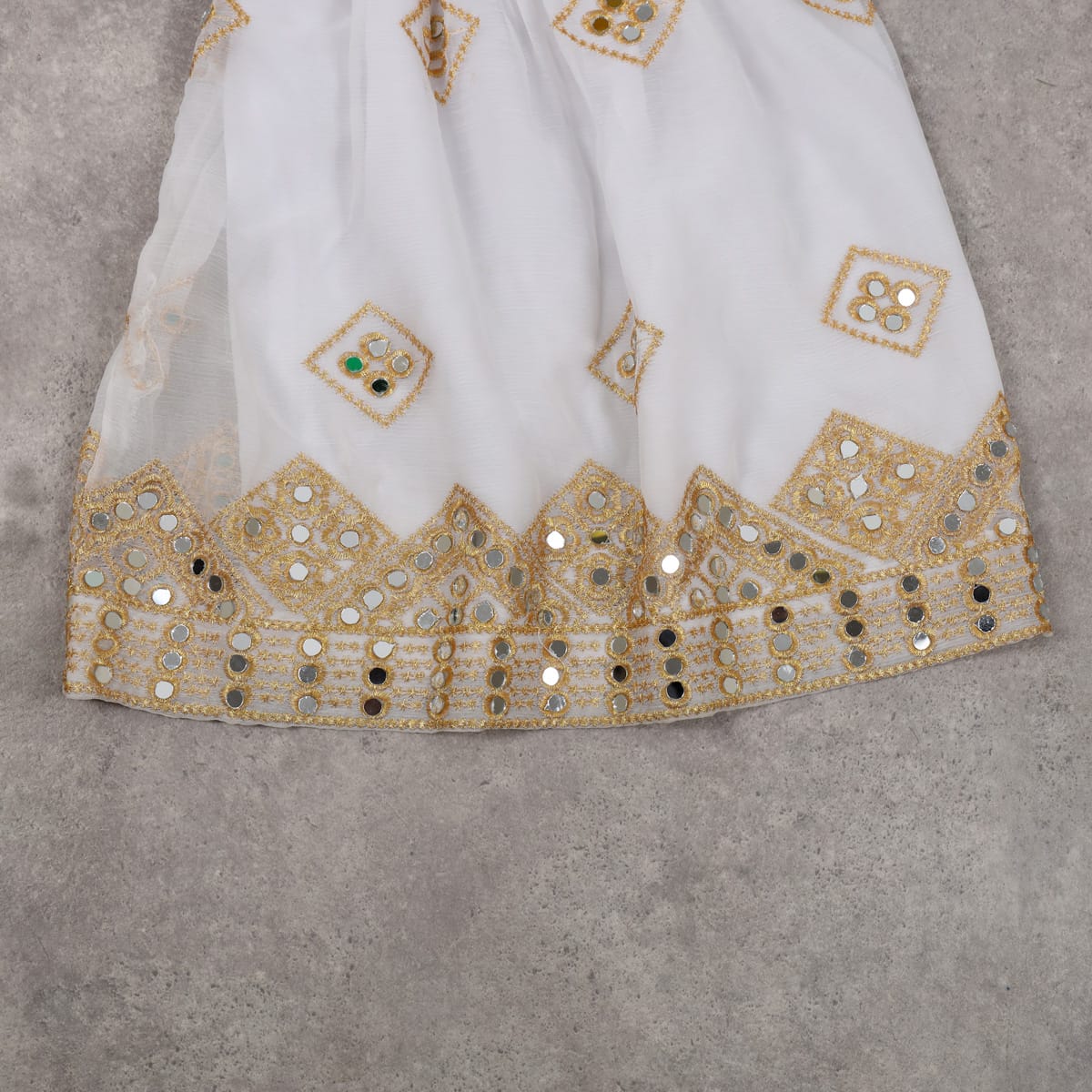 White Mirror Work Embroidered Salwar Kameez Set with Dupatta