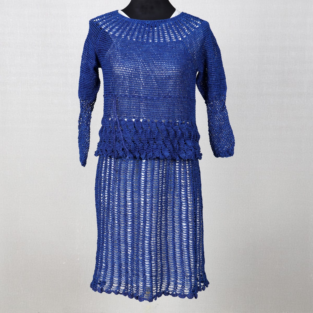 Handmade Navy Blue Crochet Dress – Two-Piece Set