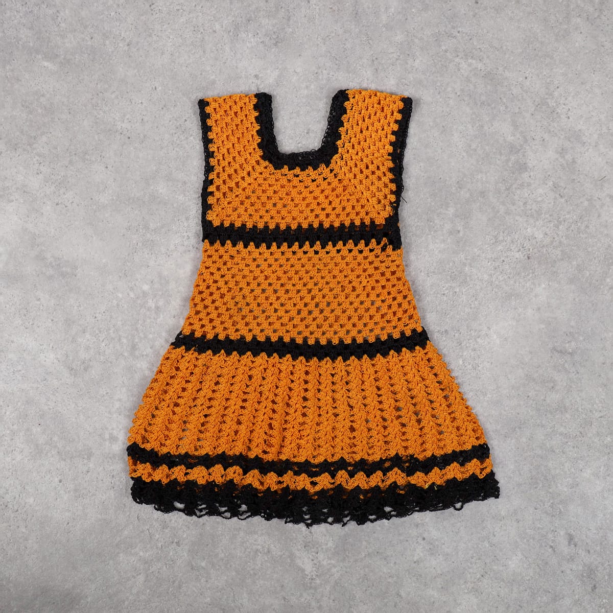 Handmade Orange & Black Crochet Dress – Sleeveless for Girls