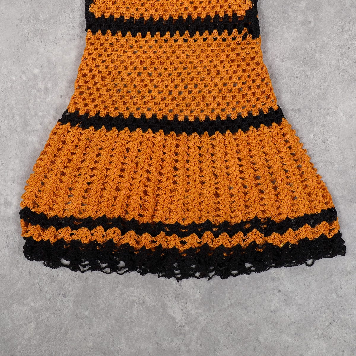 Handmade Orange & Black Crochet Dress – Sleeveless for Girls