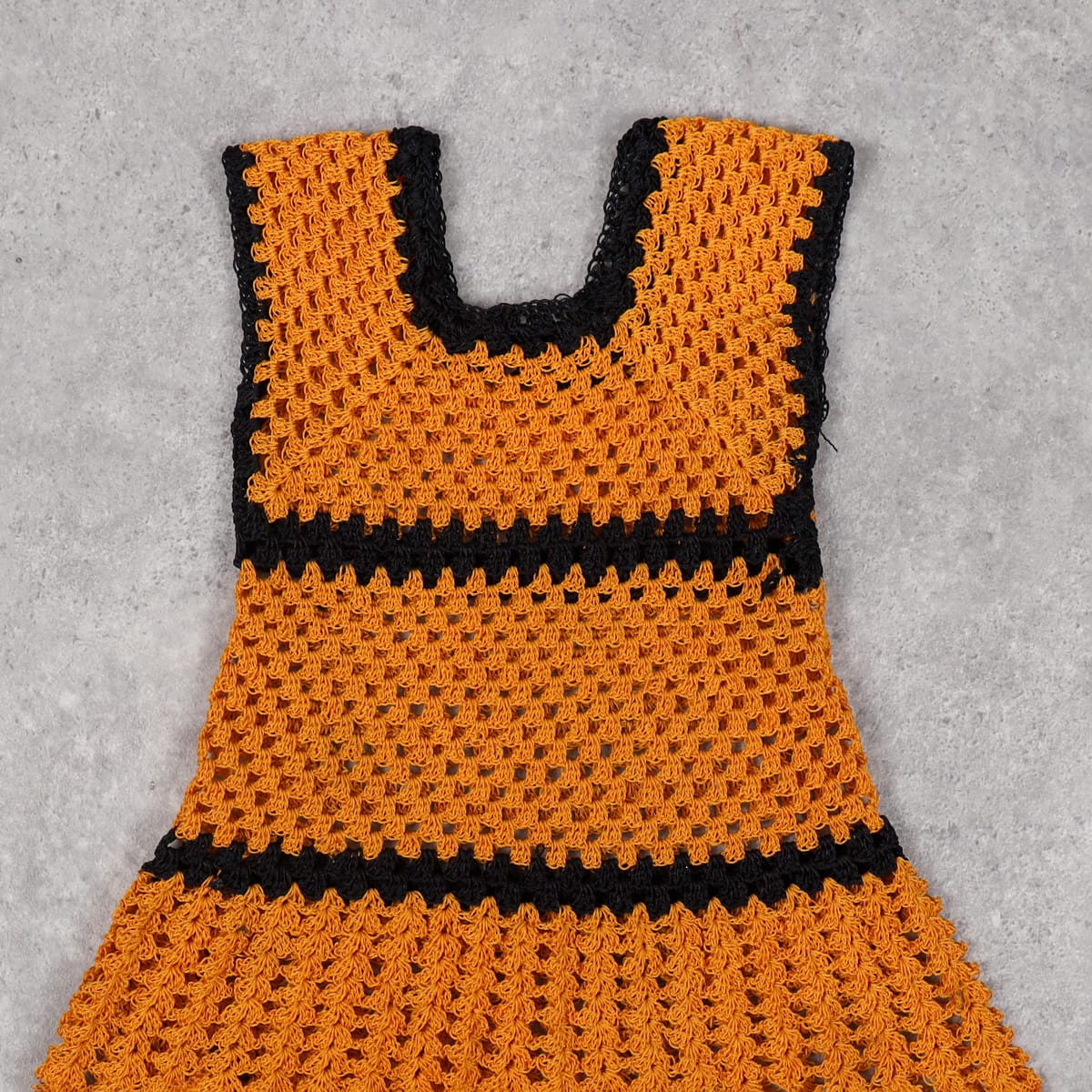 Handmade Orange & Black Crochet Dress – Sleeveless for Girls