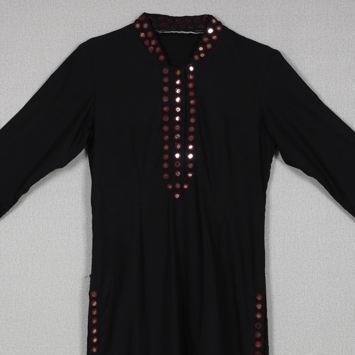 Black Casual Tunic Dress with Red Mirror Embellishment