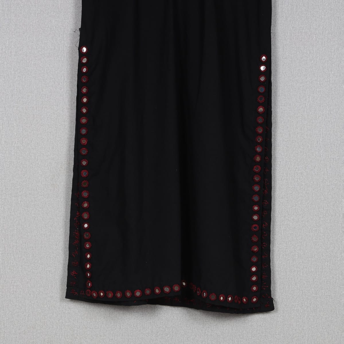 Black Casual Tunic Dress with Red Mirror Embellishment