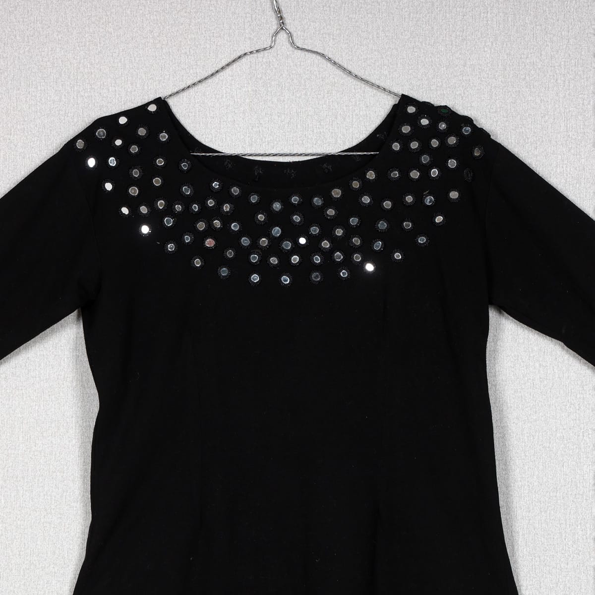Black Fitted Dress with Silver Mirror Embellishments