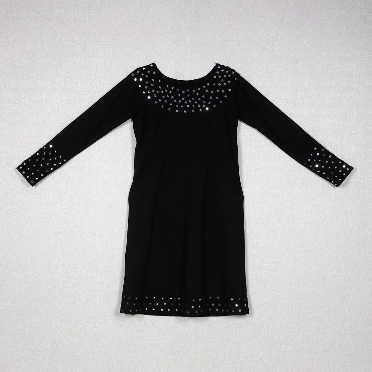 Black Fitted Dress with Silver Mirror Embellishments