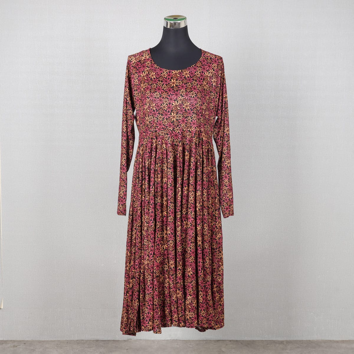 Maroon Floral Maxi Dress – Long Sleeve Everyday Wear