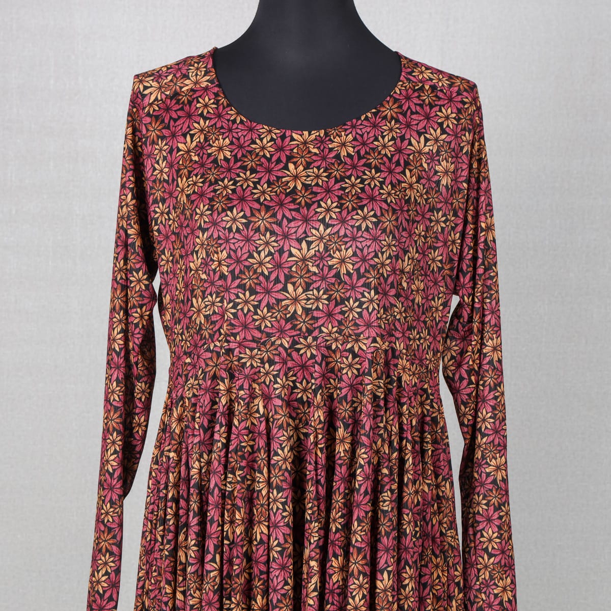 Maroon Floral Maxi Dress – Long Sleeve Everyday Wear