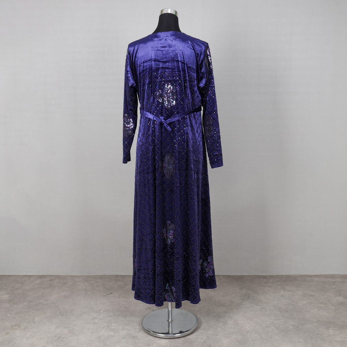 Deep Purple Velvet Maxi Dress  Elegant Long Sleeve with Glitter Detail - Cloth Sizes Women: Small