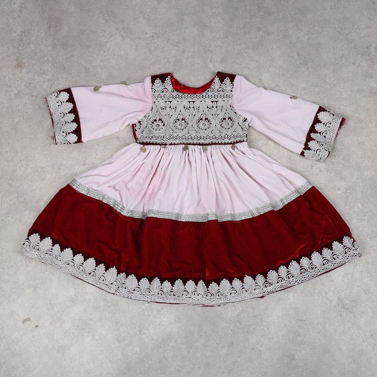 Pink and Maroon Traditional Embroidered Baby Dress