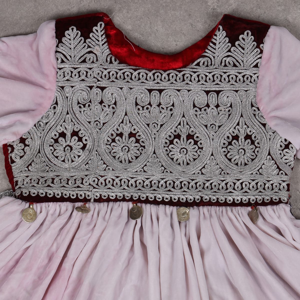Pink and Maroon Traditional Embroidered Baby Dress