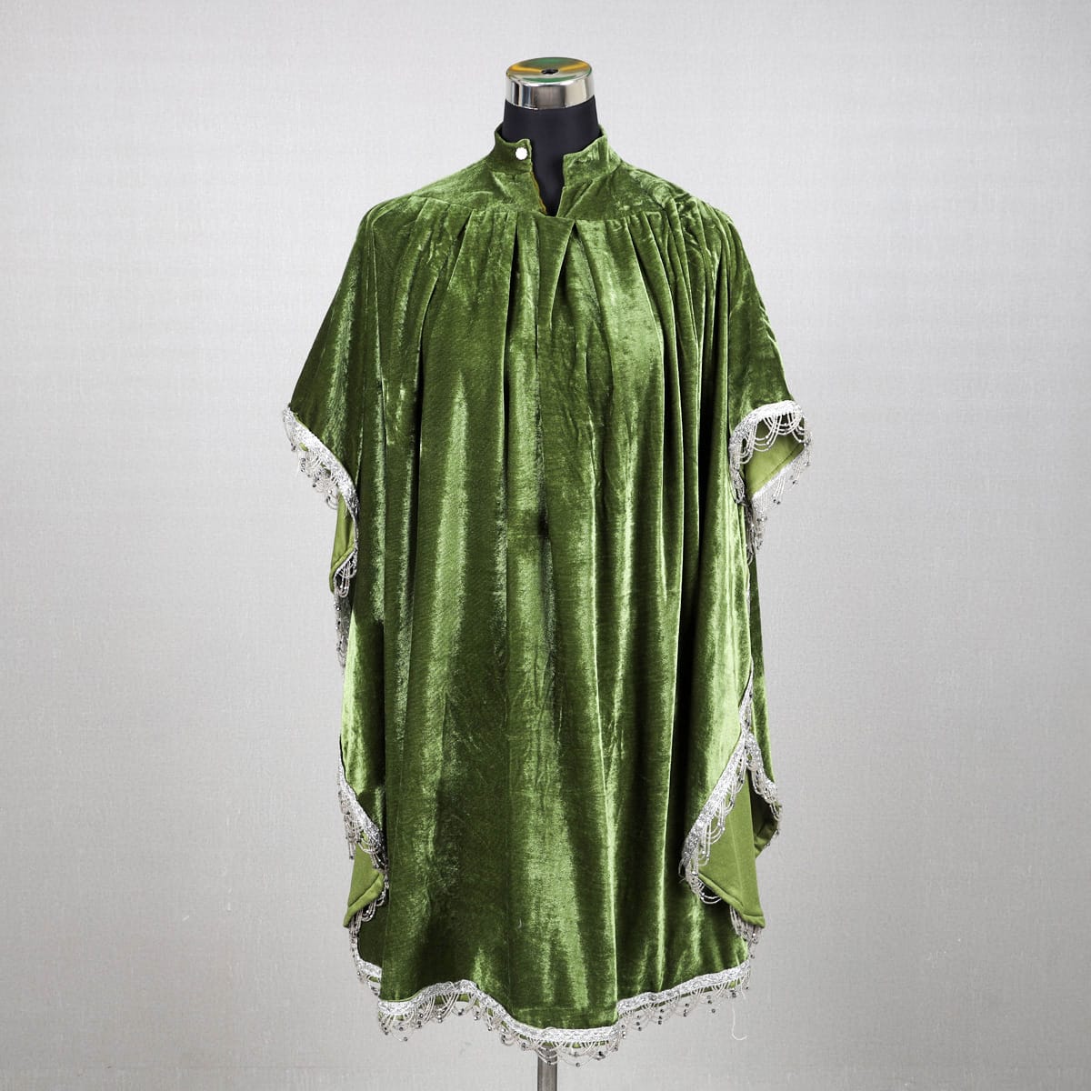 Emerald Green Velvet Cape with Silver Lace Trim