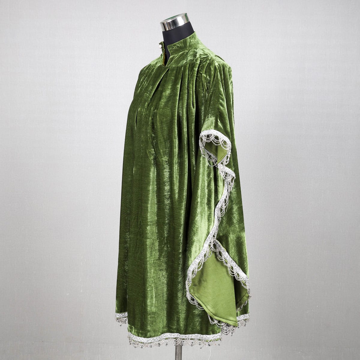 Emerald Green Velvet Cape with Silver Lace Trim