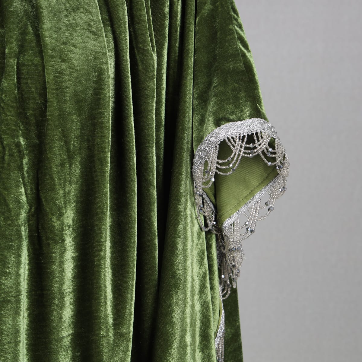 Emerald Green Velvet Cape with Silver Lace Trim