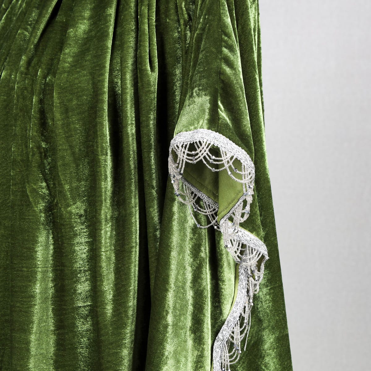 Emerald Green Velvet Cape with Silver Lace Trim