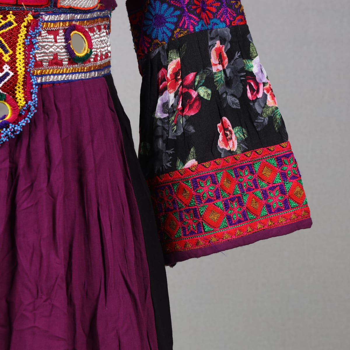 Traditional Purple Afghan Dress with Multicolor Embroidery