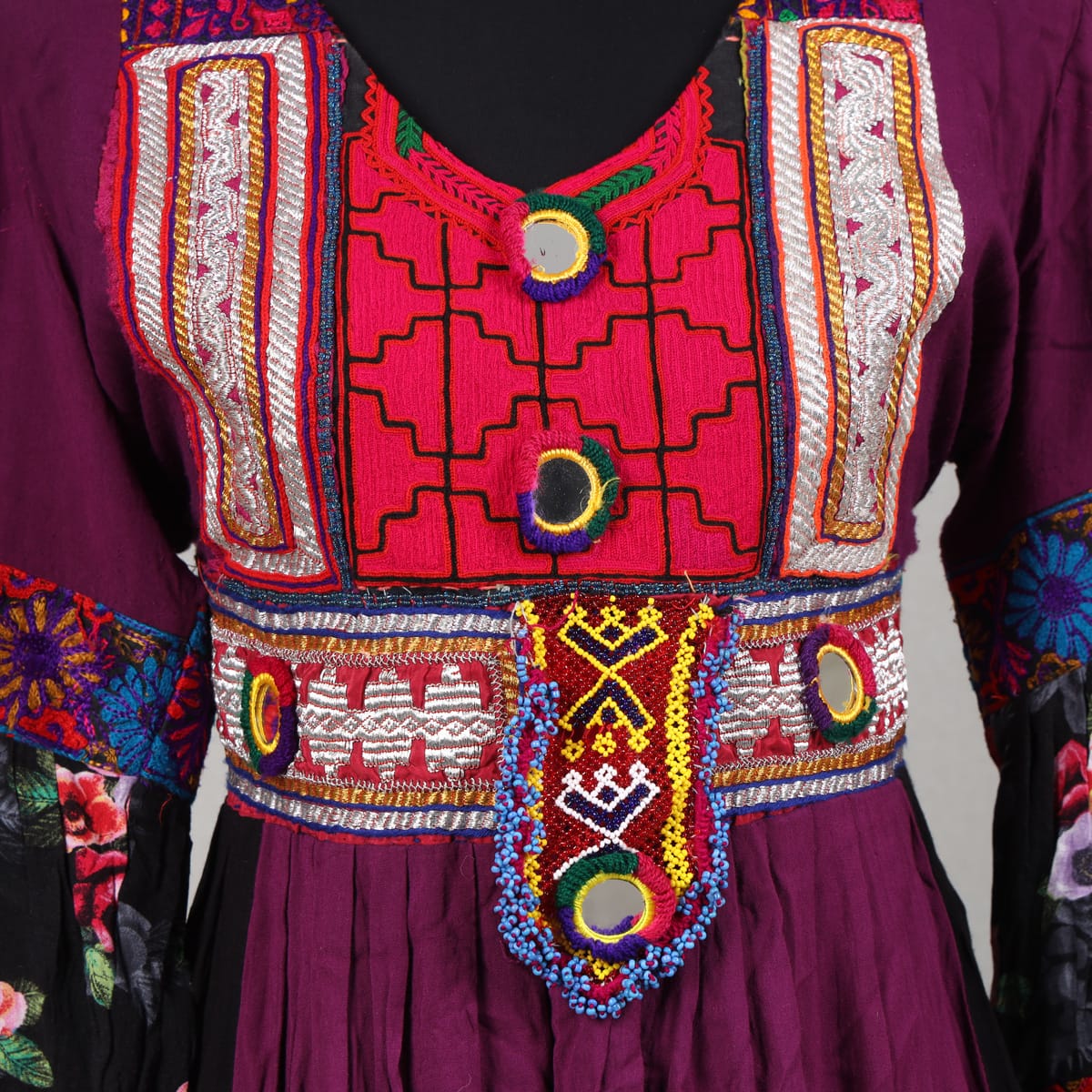 Traditional Purple Afghan Dress with Multicolor Embroidery