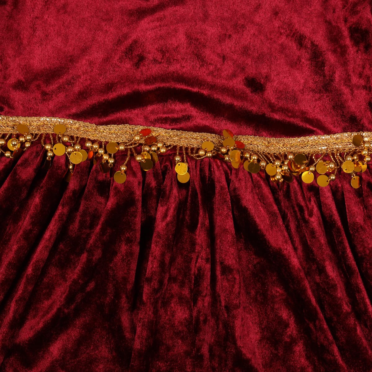 Maroon Velvet Traditional Dress with Gold Trim & Coins