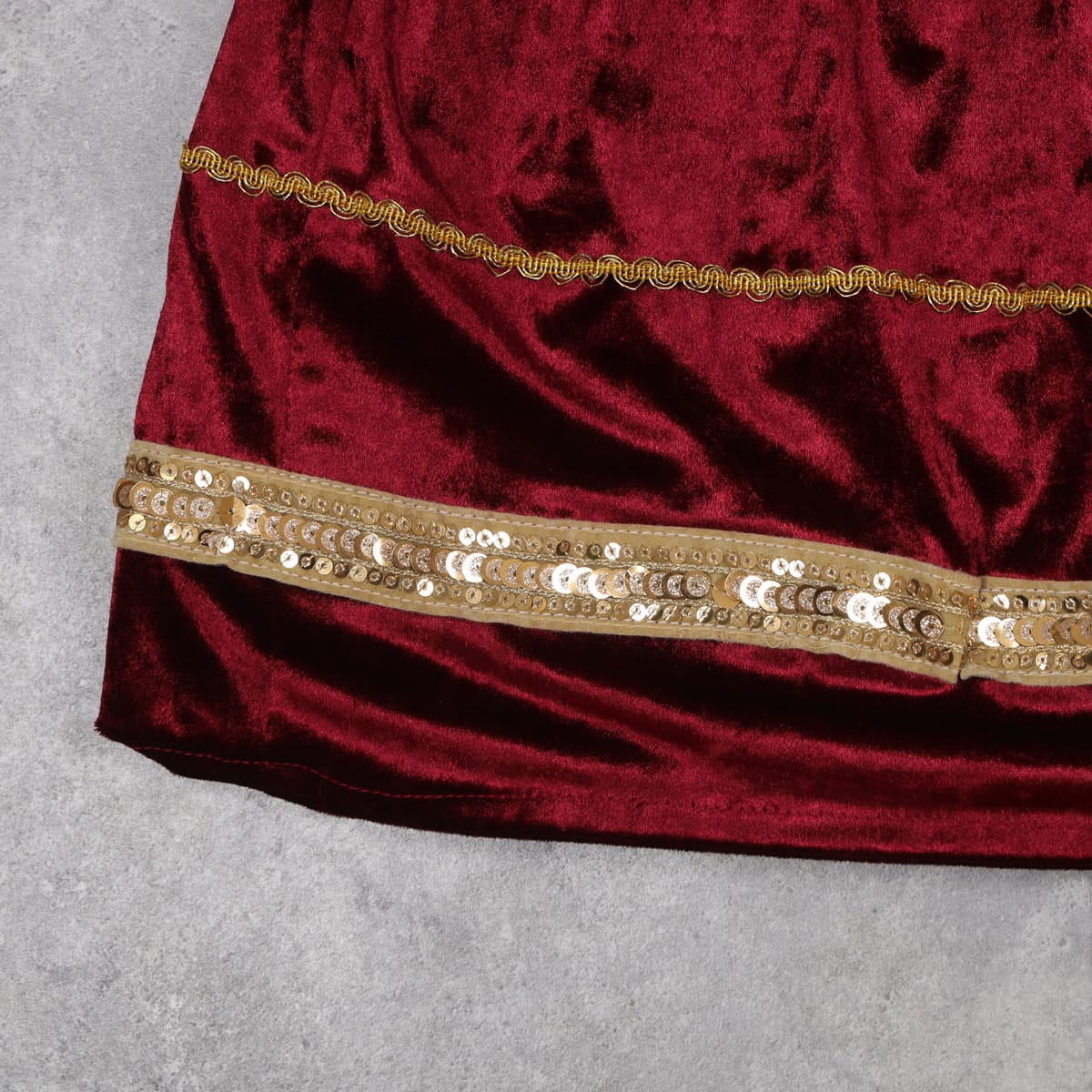 Maroon Velvet Party Dress with Golden Sequin Trim