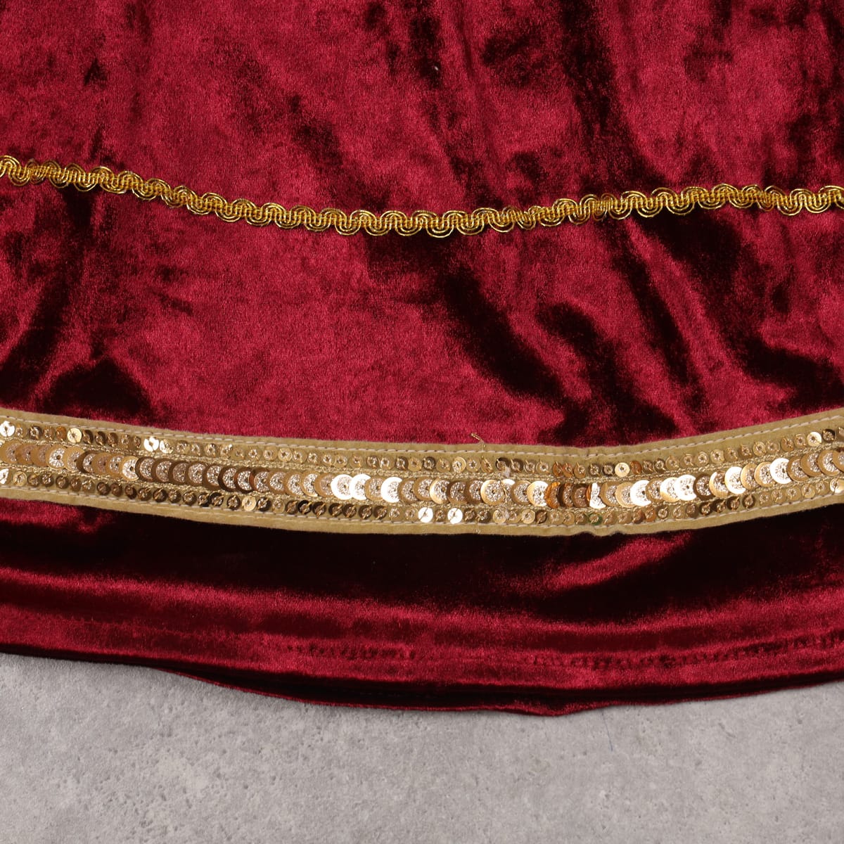 Maroon Velvet Party Dress with Golden Sequin Trim | Aseel
