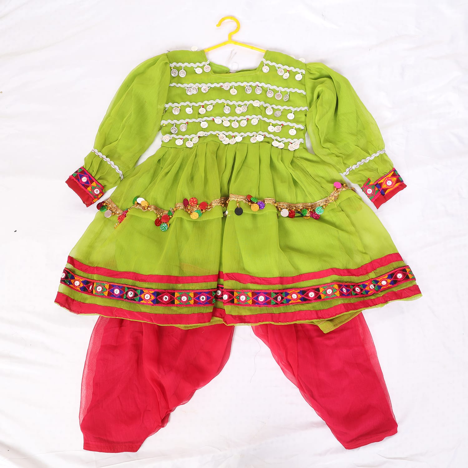 Green & Red Traditional Kids' Frock Set