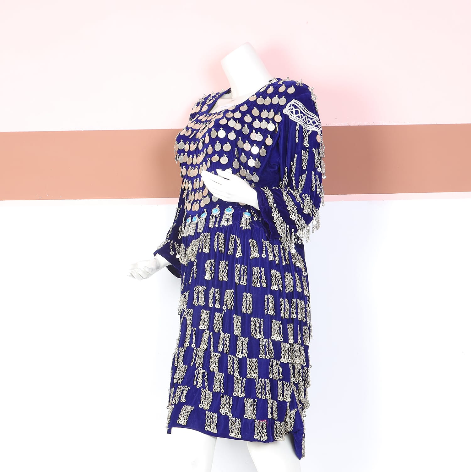 Royal Blue Traditional Dress with Silver Coin Embellishments