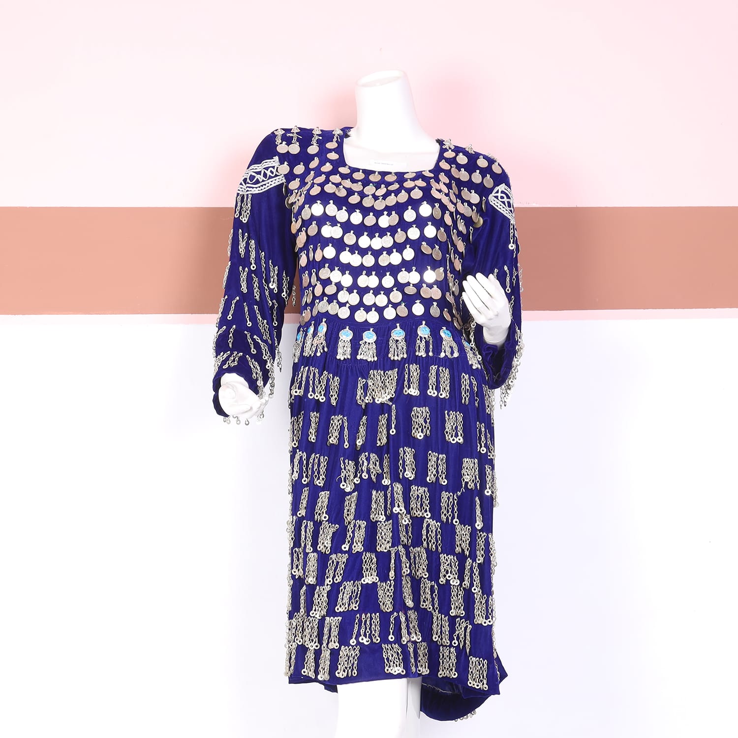 Royal Blue Traditional Dress with Silver Coin Embellishments
