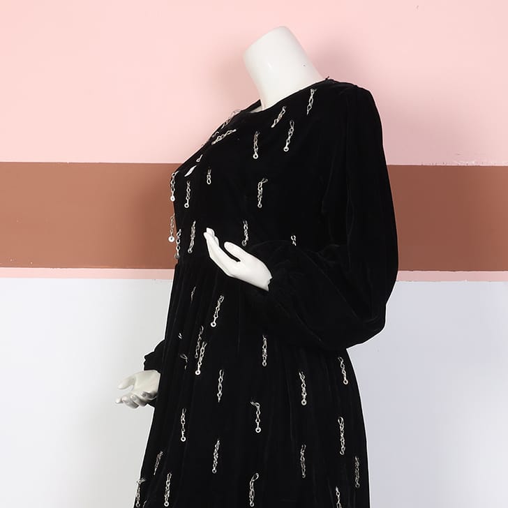 Black Velvet Kurti with Orange Shalwar