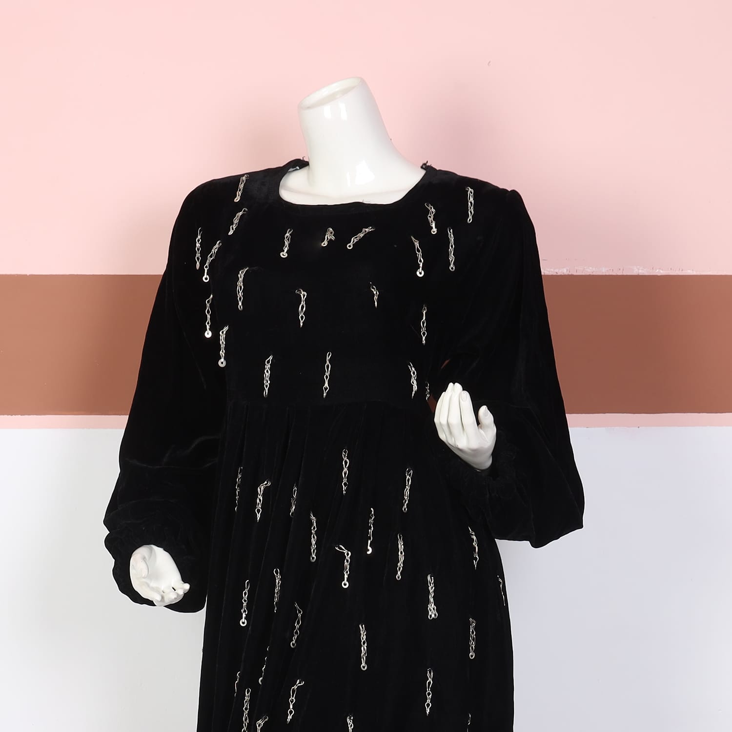 Black Velvet Kurti with Orange Shalwar