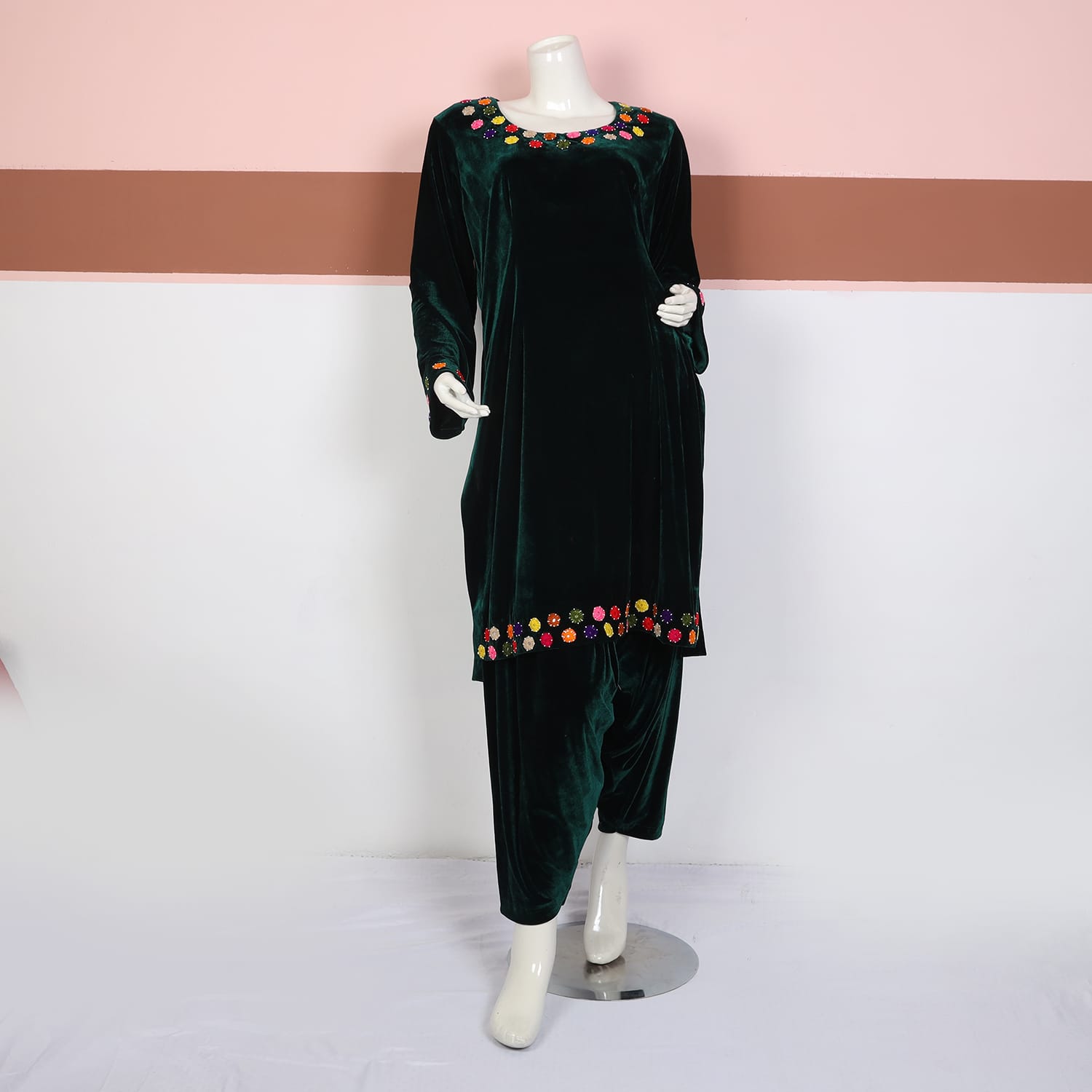 Emerald Green Velvet Embroidered