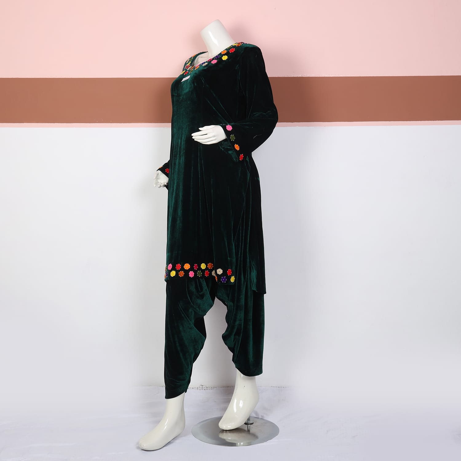 Emerald Green Velvet Embroidered