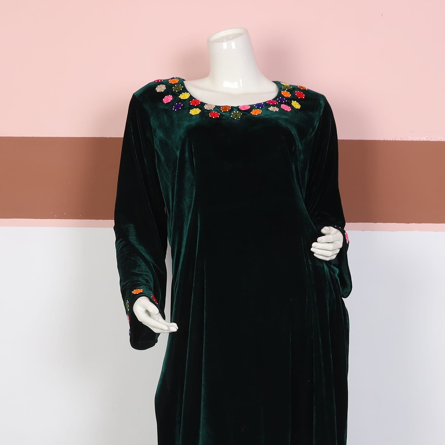 Emerald Green Velvet Embroidered