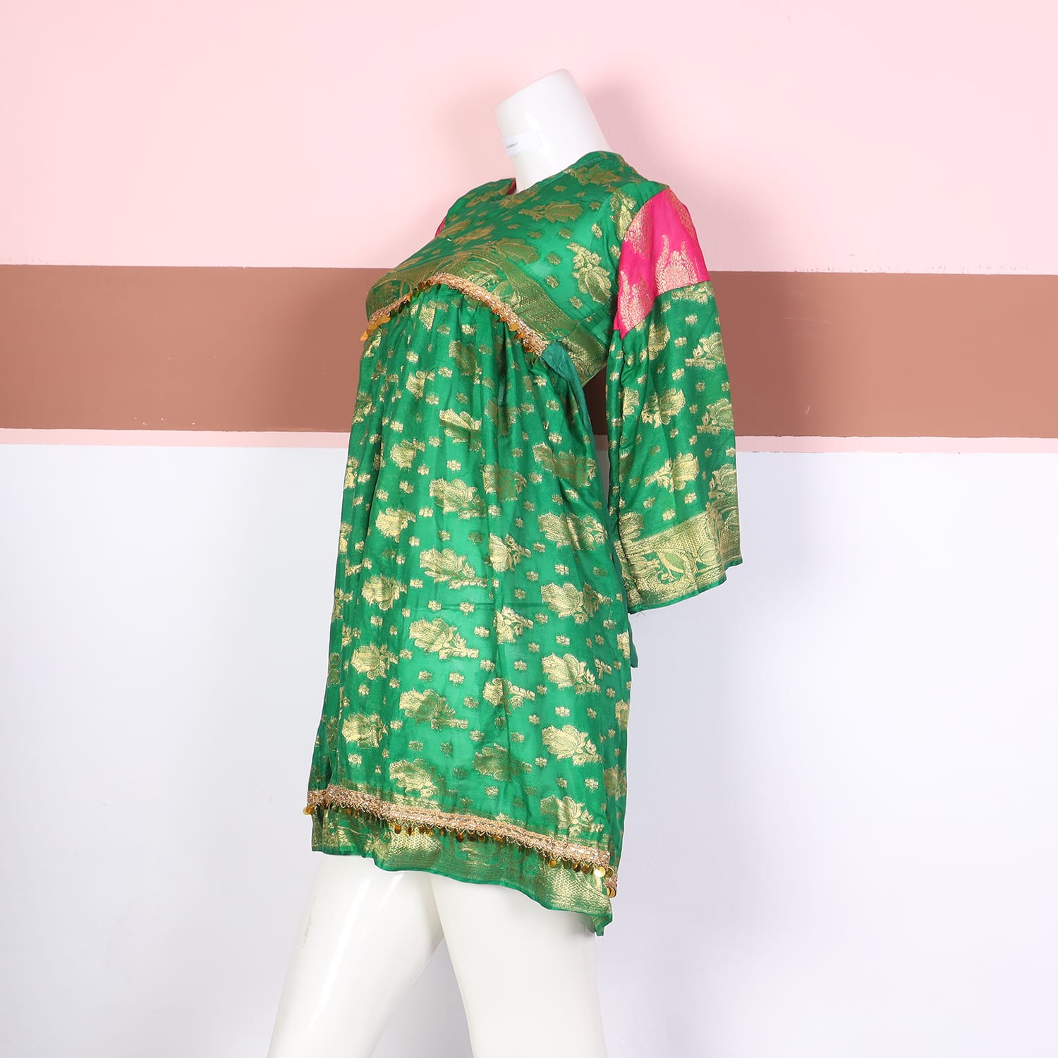 Green Golden Brocade Traditional Frock