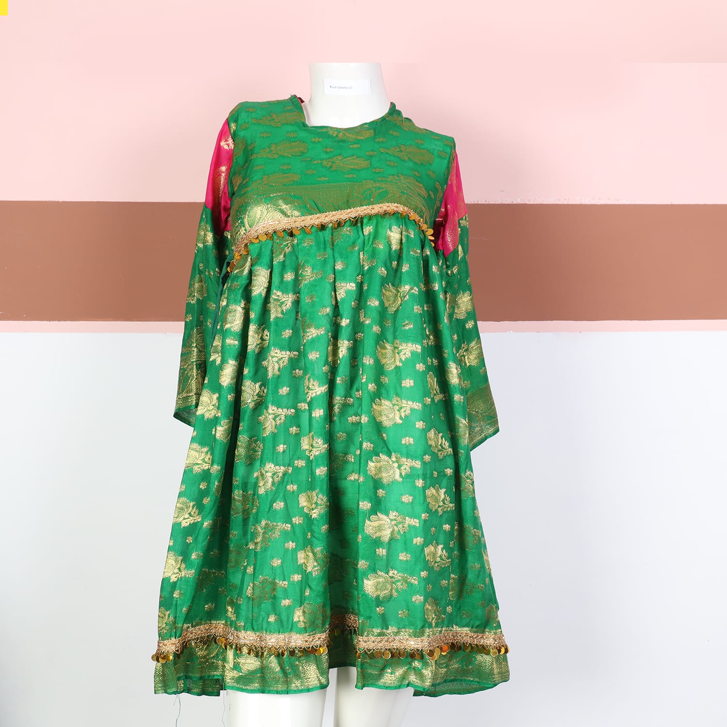Green Golden Brocade Traditional Frock