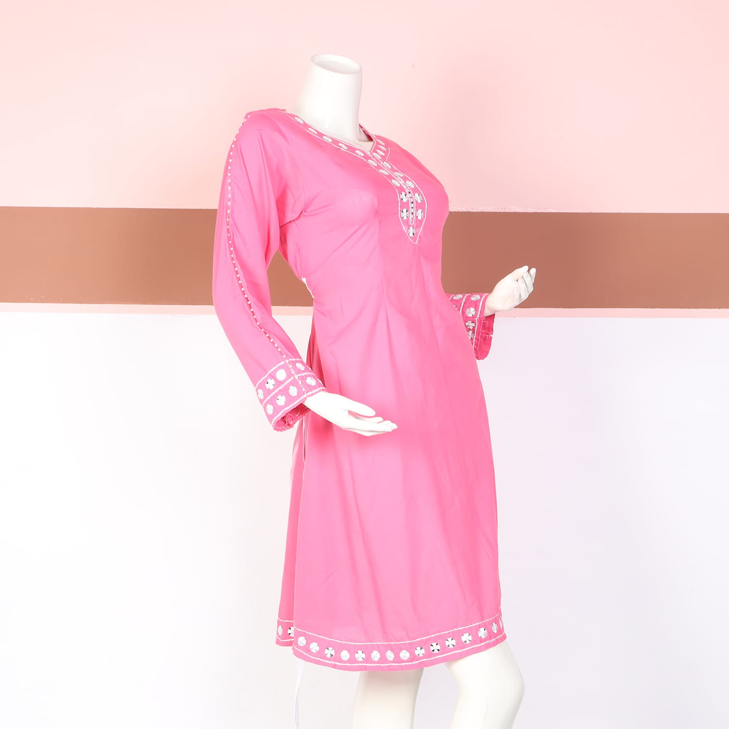 Pink Embroidered Cotton Afghan Dress