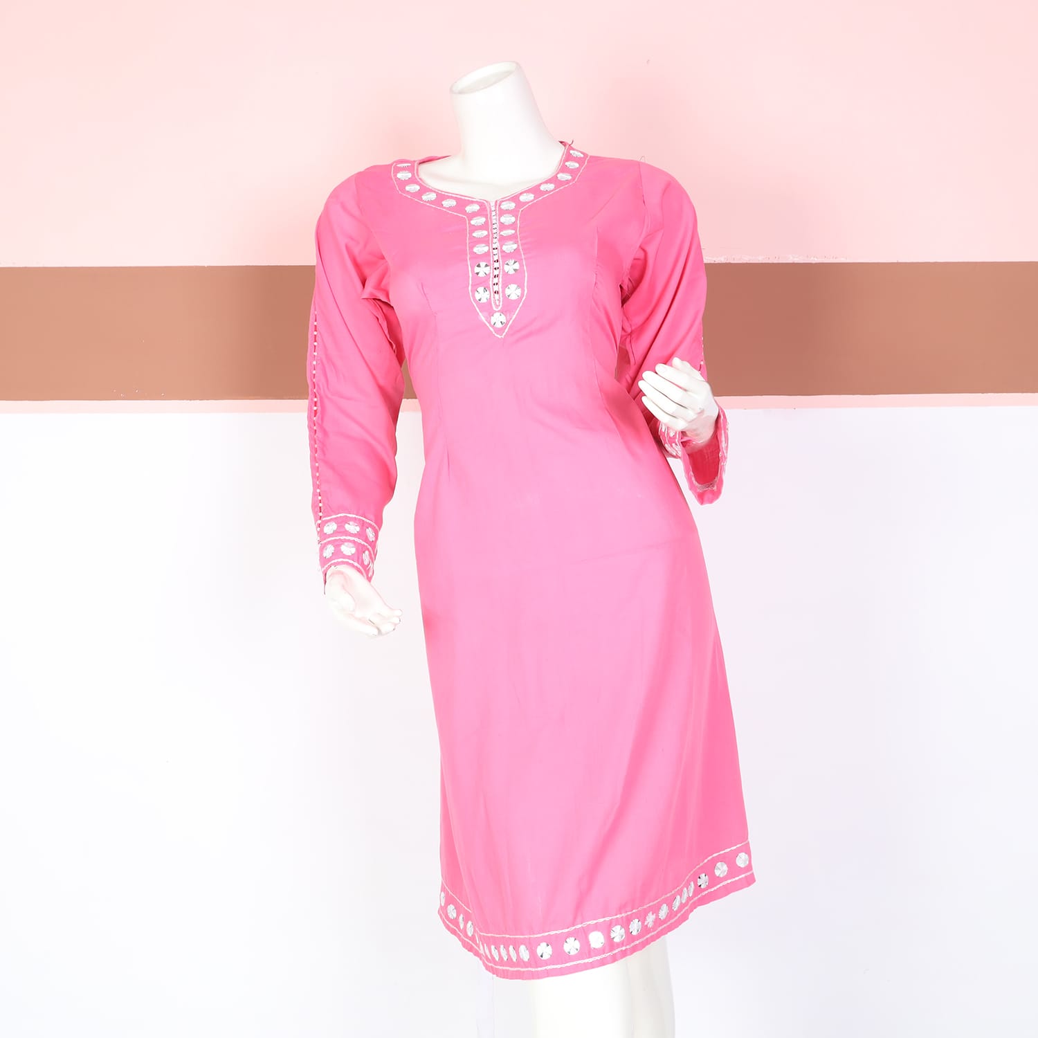 Pink Embroidered Cotton Afghan Dress