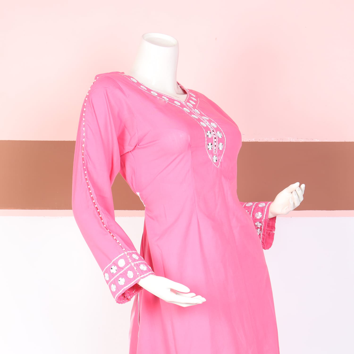 Pink Embroidered Cotton Afghan Dress
