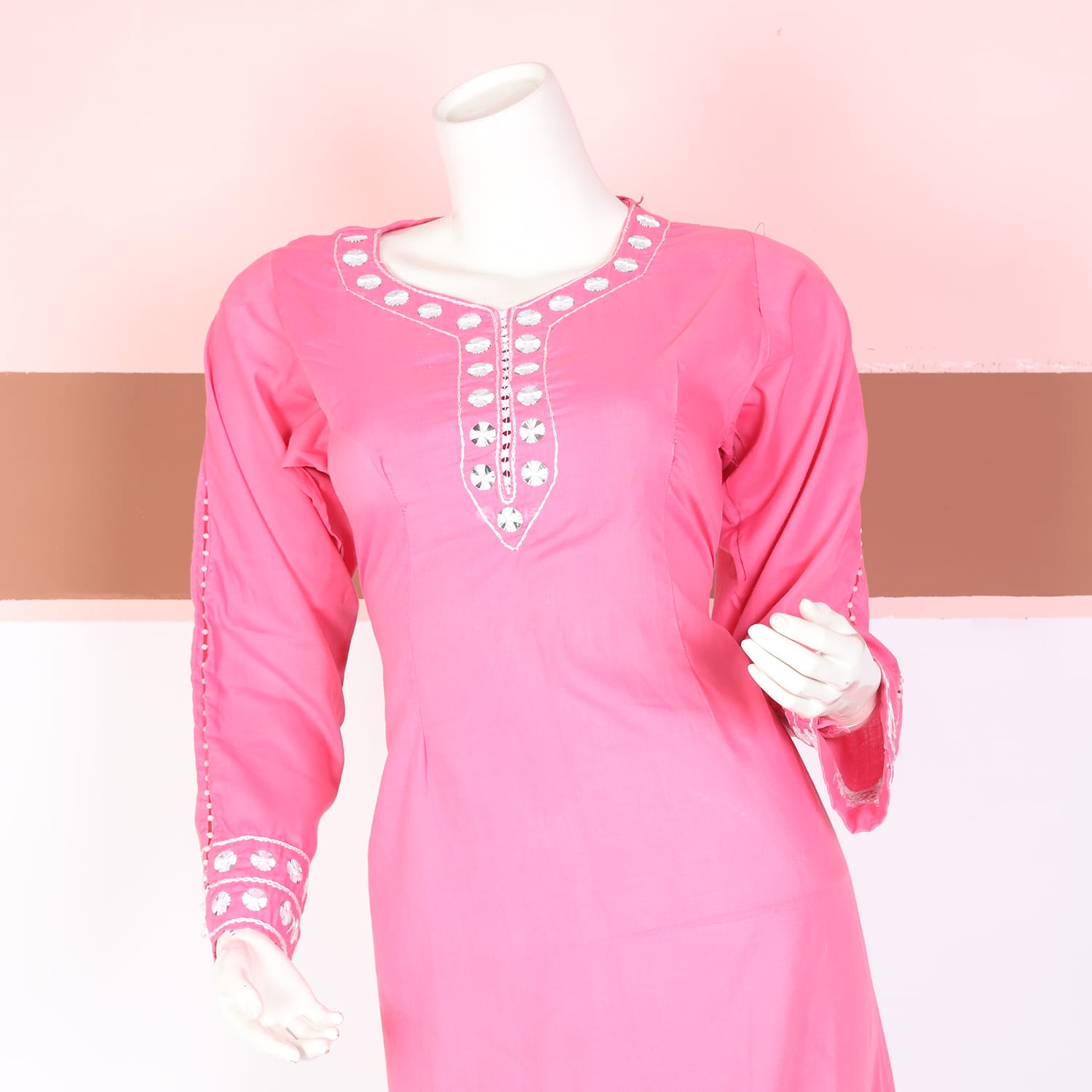 Pink Embroidered Cotton Afghan Dress