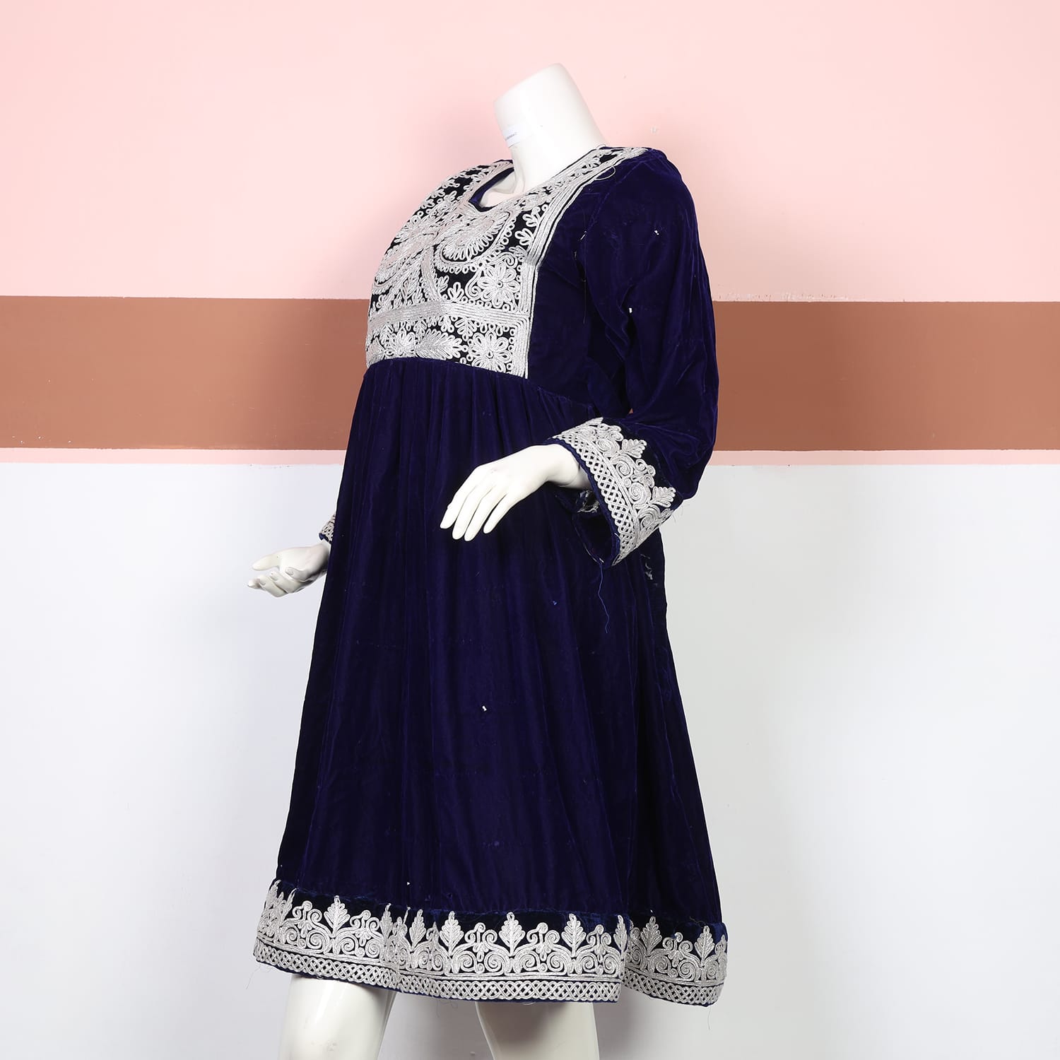 Navy Blue Afghan Velvet Dress 