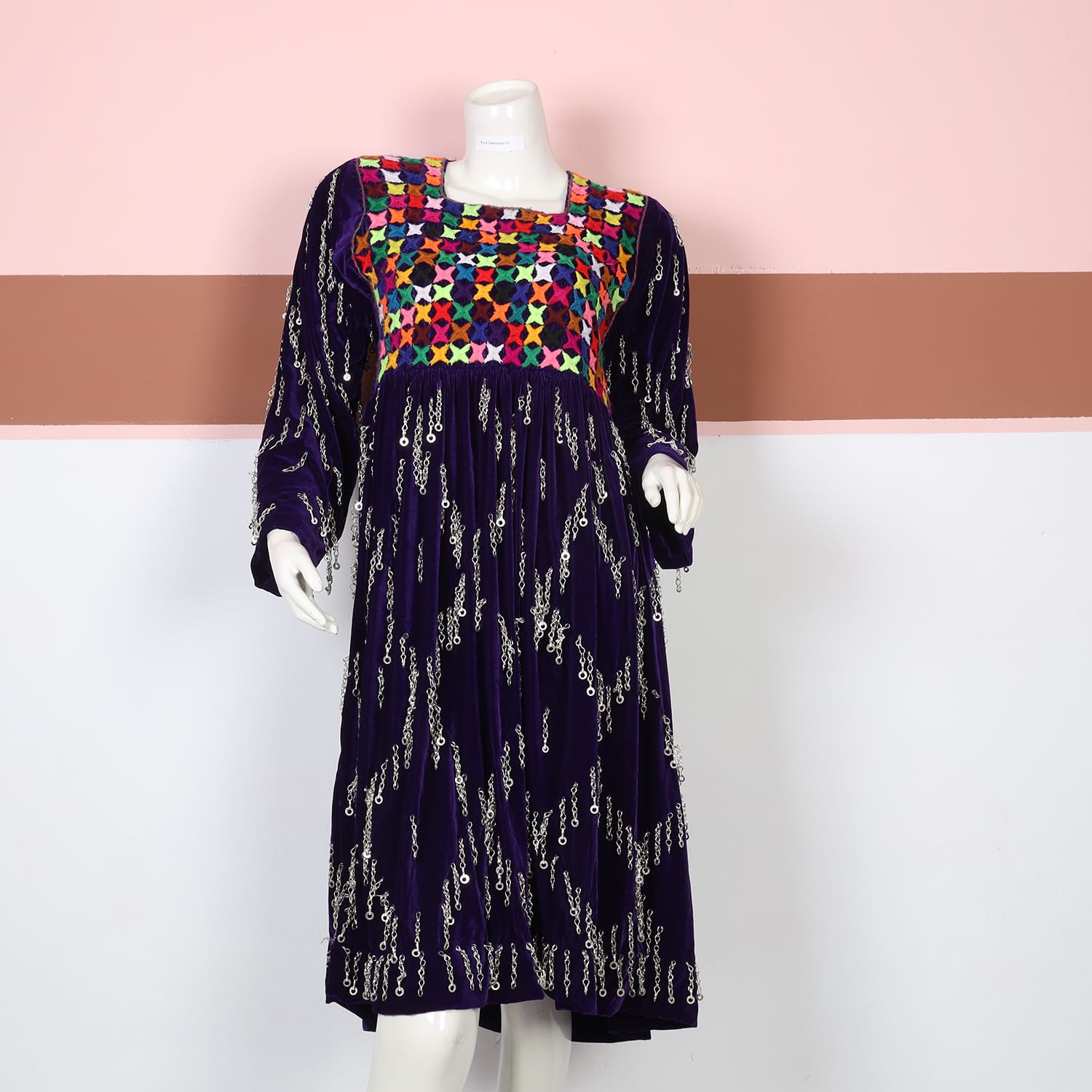 Purple Velvet Traditional Dress with Multicolor Embroidery & Coin Work