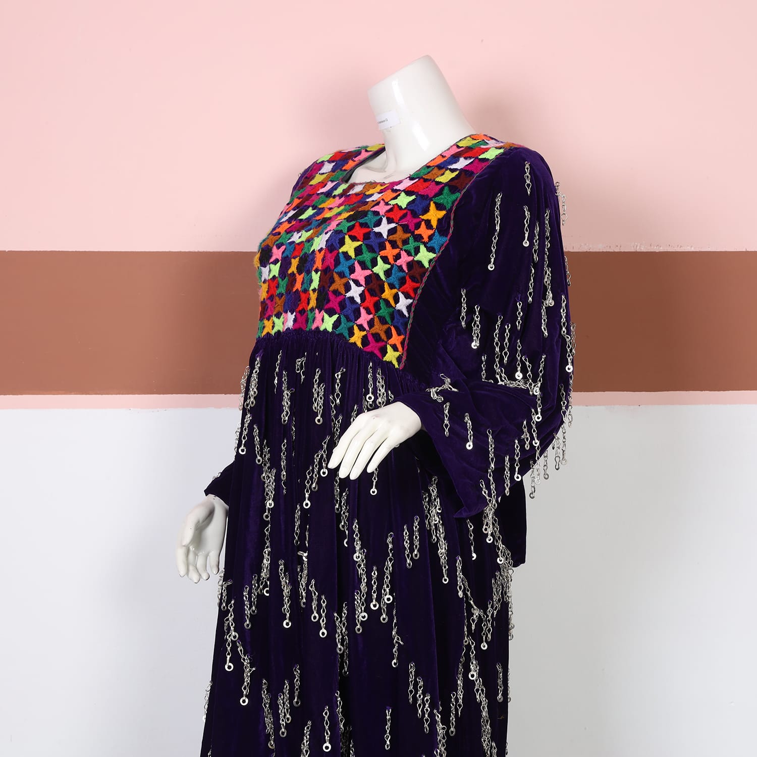 Purple Velvet Traditional Dress with Multicolor Embroidery & Coin Work